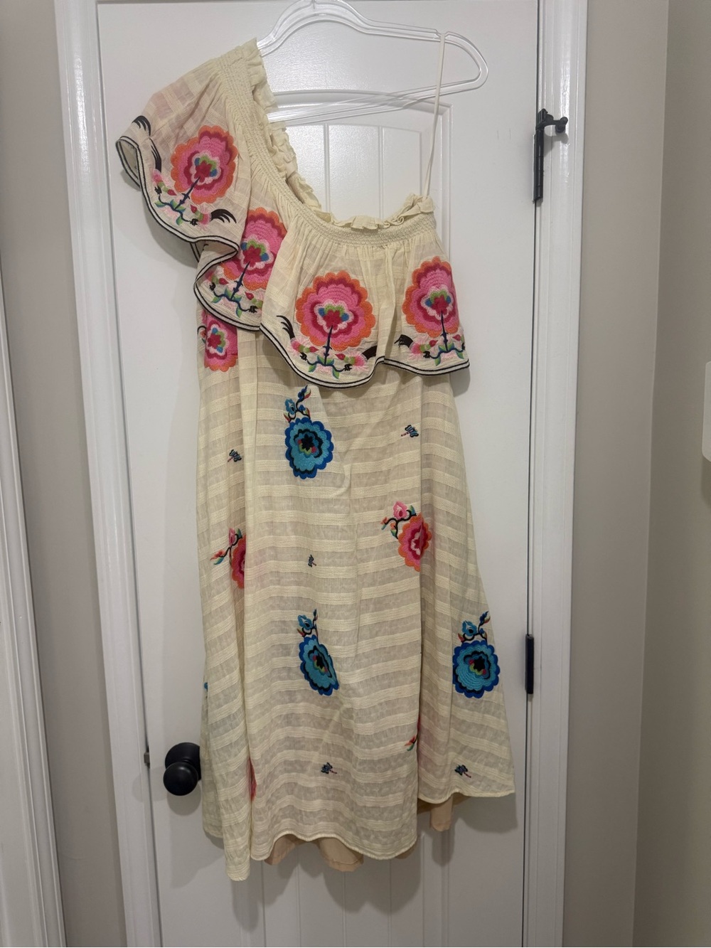 Plenty by Tracy Reese Cream One-Shoulder Floral Embroidered Dress